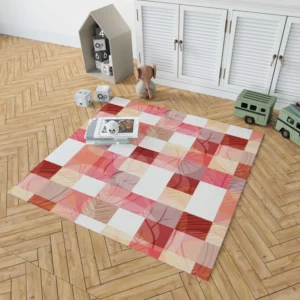 Red White Abstract Patchwork Design Rug 1