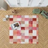 Red White Abstract Patchwork Design Rug