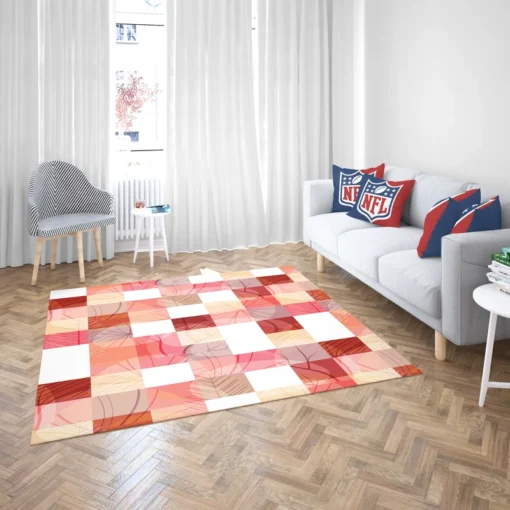 Red White Abstract Patchwork Design Rug 2