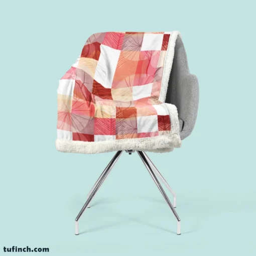 Red White Abstract Patchwork Design Sherpa Fleece Blanket 2