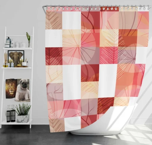 Red White Abstract Patchwork Design Shower Curtain