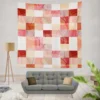 Red White Abstract Patchwork Design Wall Tapestry