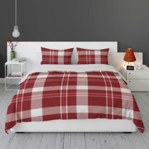 Red White Tartan Plaid Design Bedding Set 1