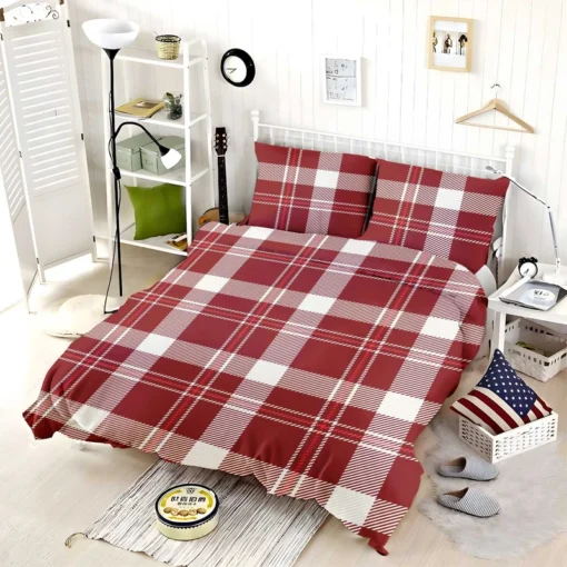 Red White Tartan Plaid Design Bedding Set