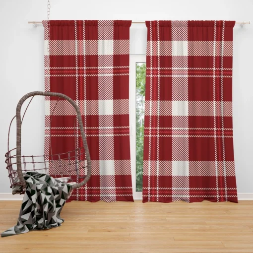 Red White Tartan Plaid Design Curtain