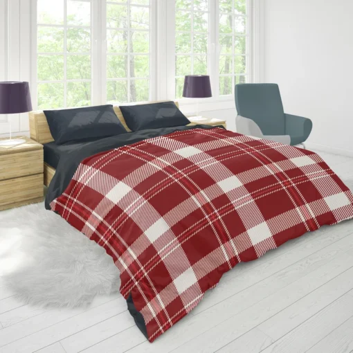 Red White Tartan Plaid Design Duvet Cover 1