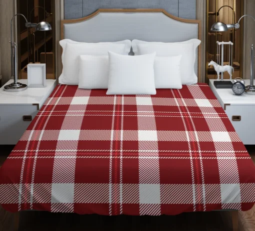 Red White Tartan Plaid Design Duvet Cover