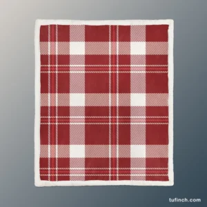 Red White Tartan Plaid Design Sherpa Fleece Blanket 1