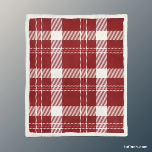 Red White Tartan Plaid Design Sherpa Fleece Blanket 1