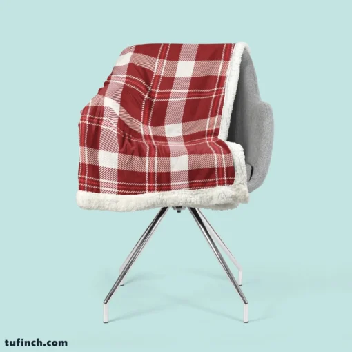 Red White Tartan Plaid Design Sherpa Fleece Blanket 2