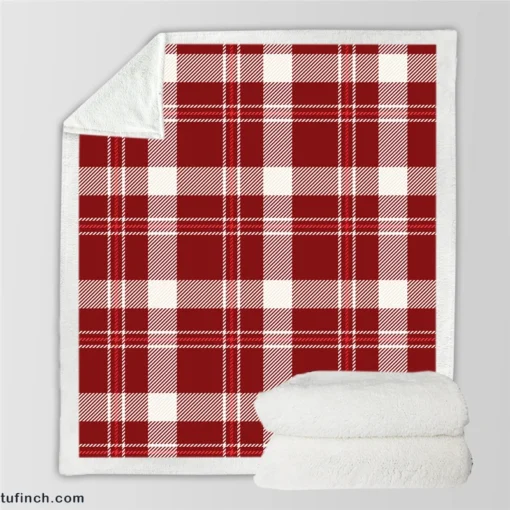 Red White Tartan Plaid Design Sherpa Fleece Blanket