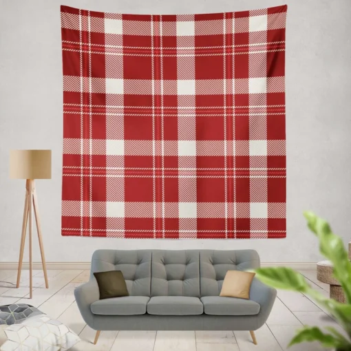 Red White Tartan Plaid Design Wall Tapestry