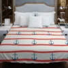 Red White Wavy Stripes Nautical Anchor Duvet Cover