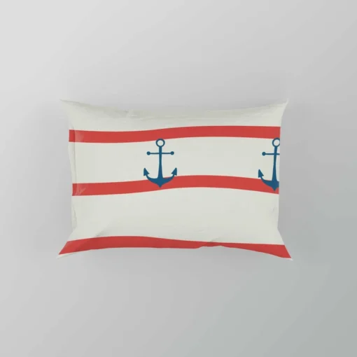 Red White Wavy Stripes Nautical Anchor Pillow Case