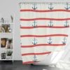 Red White Wavy Stripes Nautical Anchor Shower Curtain