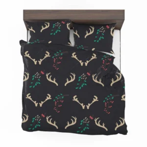 Reindeer Antlers Winter Berries In Black Bedding Set 2