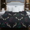 Reindeer Antlers Winter Berries In Black Duvet Cover