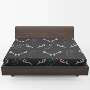 Reindeer Antlers Winter Berries In Black Fitted Sheet 1