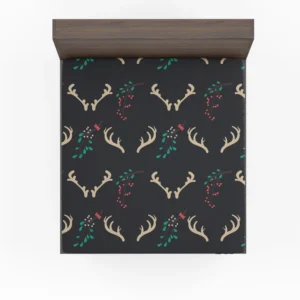 Reindeer Antlers Winter Berries In Black Fitted Sheet