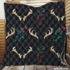 Reindeer Antlers Winter Berries In Black Quilt Blanket