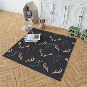 Reindeer Antlers Winter Berries In Black Rug 1