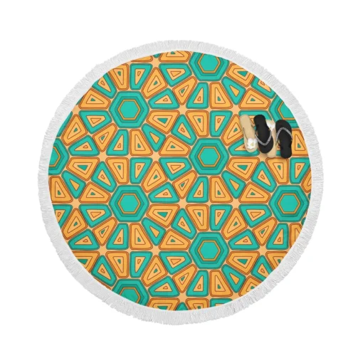 Retro Hexagon Pattern Round Beach Towel