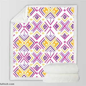 Retro Ikat Folklore Design Sherpa Fleece Blanket