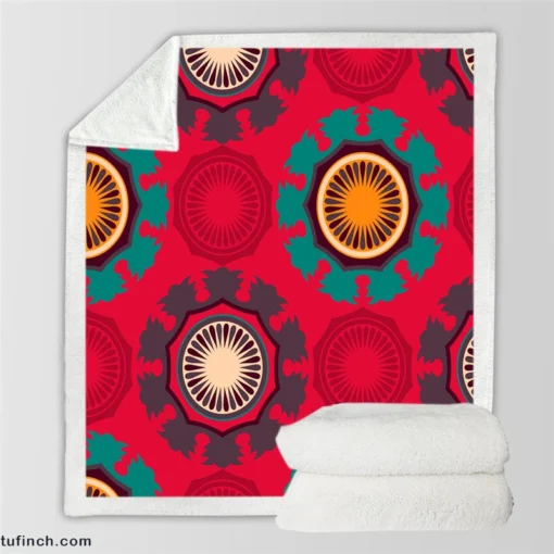 Retro Round Bohemian Pattern Sherpa Fleece Blanket