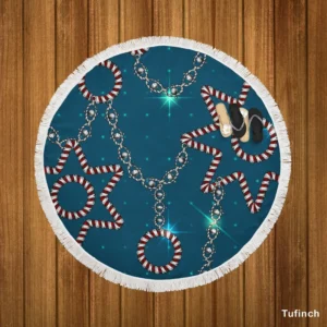 Retro Sketch Golden Chain Design Round Beach Towel