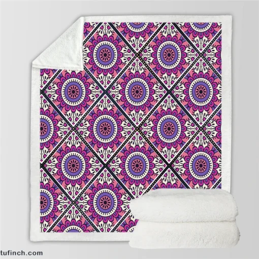 Retro Style Mandala Design Sherpa Fleece Blanket