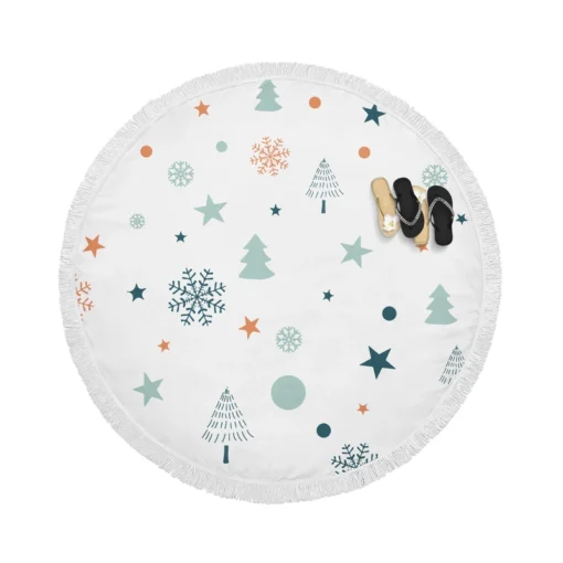 Retro Styled Christmas Pattern Background Round Beach Towel