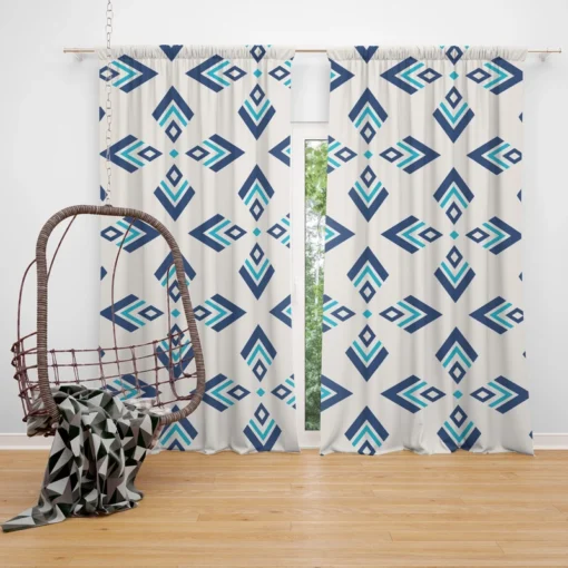 Rhombus Ikat Blue Design Curtain