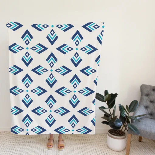 Rhombus Ikat Blue Design Fleece Blanket