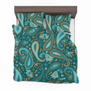 Robin Egg Blue Paisley Floral On Deep Teal Bedding Set 2