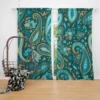 Robin Egg Blue Paisley Floral On Deep Teal Curtain