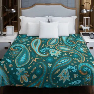 Robin Egg Blue Paisley Floral On Deep Teal Duvet Cover