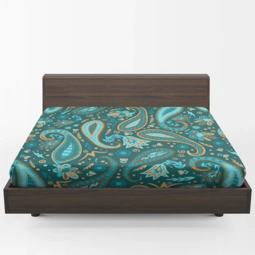 Robin Egg Blue Paisley Floral On Deep Teal Fitted Sheet 1