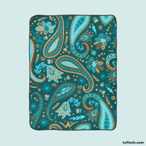 Robin Egg Blue Paisley Floral On Deep Teal Fleece Blanket 1