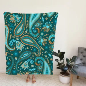 Robin Egg Blue Paisley Floral On Deep Teal Fleece Blanket