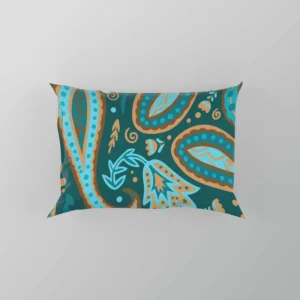 Robin Egg Blue Paisley Floral On Deep Teal Pillow Case