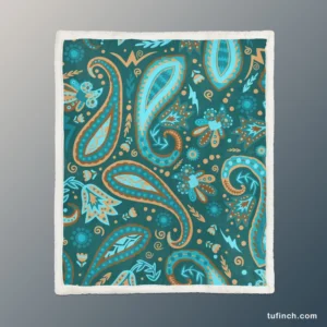 Robin Egg Blue Paisley Floral On Deep Teal Sherpa Fleece Blanket 1