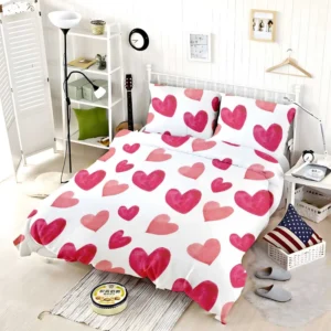 Romantic Pink Love Hearts Bedding Set