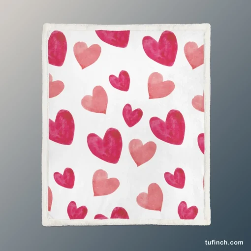 Romantic Pink Love Hearts Sherpa Fleece Blanket 1