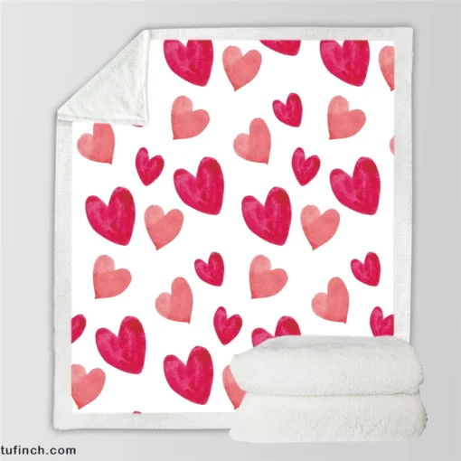 Romantic Pink Love Hearts Sherpa Fleece Blanket