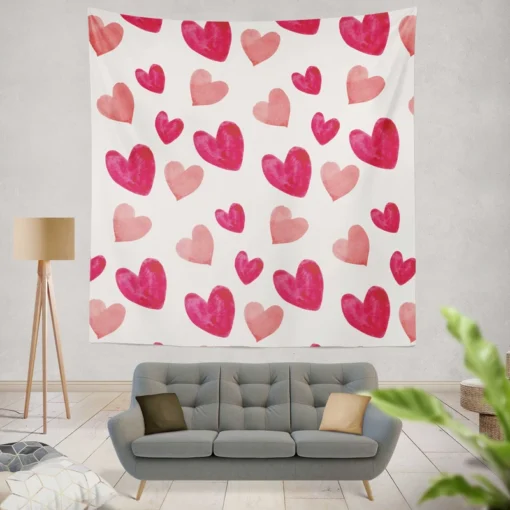 Romantic Pink Love Hearts Wall Tapestry