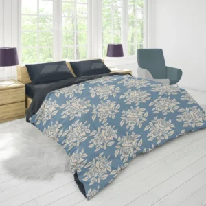 Rose Floral Pattern Moonstone Blue Duvet Cover 1