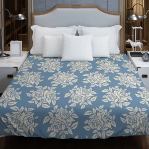 Rose Floral Pattern Moonstone Blue Duvet Cover