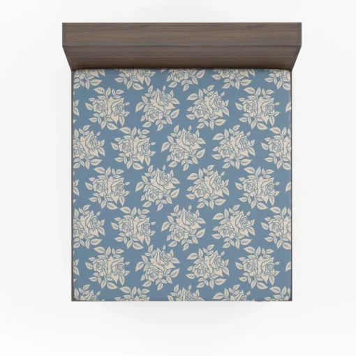 Rose Floral Pattern Moonstone Blue Fitted Sheet