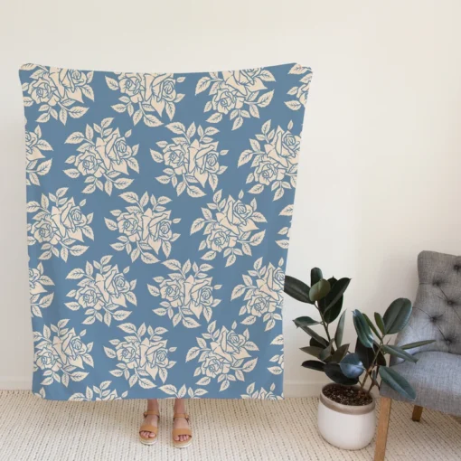 Rose Floral Pattern Moonstone Blue Fleece Blanket