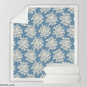 Rose Floral Pattern Moonstone Blue Sherpa Fleece Blanket